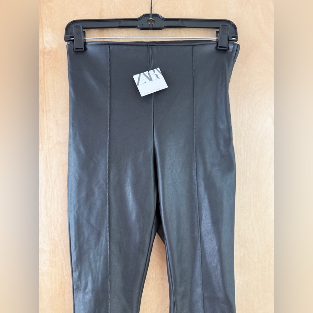Zara Black Faux Leather High-Waist Leggings - Picture 7 of 12